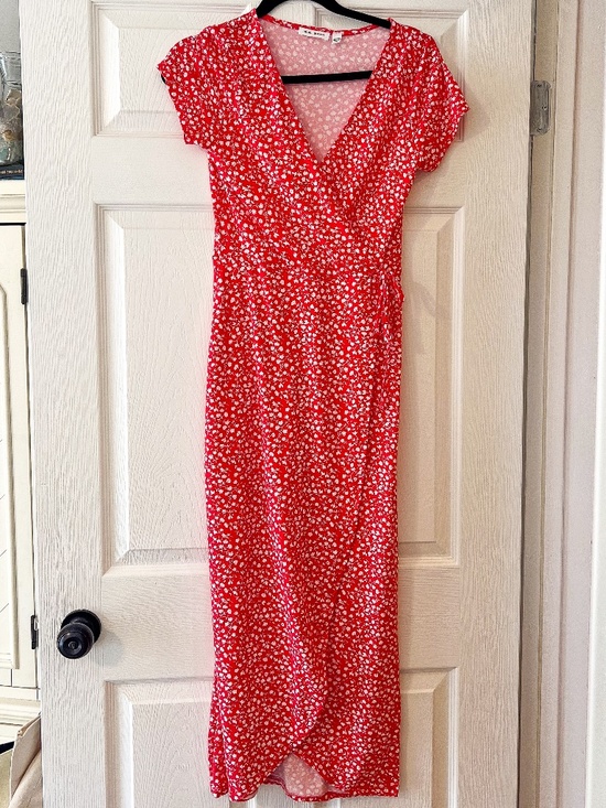 Rebel Sugar Dresses & Skirts - Rebel Sugar Floral Wrap Midi Dress Coral Red Summer Cottagecore S